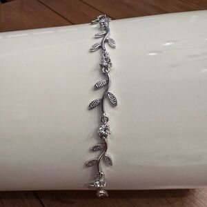 Silver Leaf and Flower Bracelet